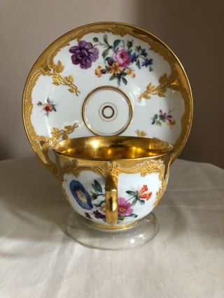 Antique KPM Porcelain Neuzierat Dresden Floral Heavy Raised Gold Tea Cup Saucer 4