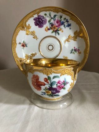 Antique KPM Porcelain Neuzierat Dresden Floral Heavy Raised Gold Tea Cup Saucer 6