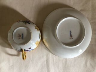 Antique KPM Porcelain Neuzierat Dresden Floral Heavy Raised Gold Tea Cup Saucer 7