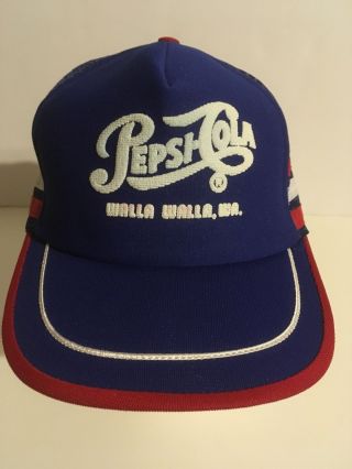 Vintage Pepsi - Cola 3 - Stripe Mesh Trucker Hat Cap Walla Walla Washington Rare Usa