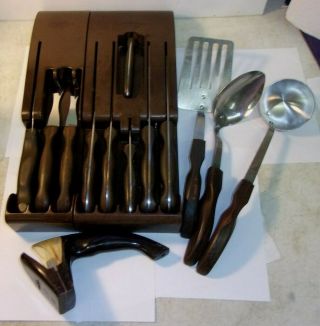 Vtg Cutco 15 Pc Knife & Serving Set In Trays With Utensils & Sharpener