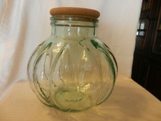 Vintage Large Clear Glass Candy Or Cookie Jar,  Ribbed Design,  Garlic Clove Shape