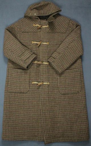 Polo Ralph Lauren Vtg Usa Wool Houndstooth Toggle Hooded Duffle Coat Mens Large