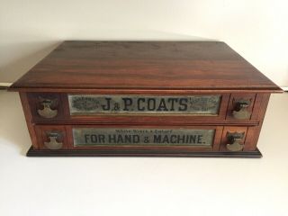 J & P COATS Antique Wooden Spool Cabinet 2 Drawers 2