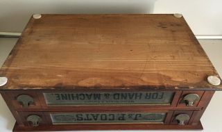 J & P COATS Antique Wooden Spool Cabinet 2 Drawers 7