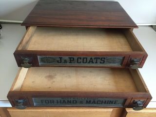 J & P COATS Antique Wooden Spool Cabinet 2 Drawers 8
