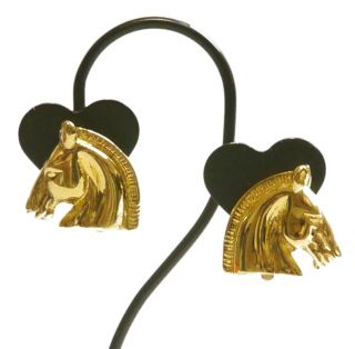 Authentic HERMES Earrings horse vintage Gold Palladium 5419 2