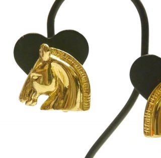 Authentic HERMES Earrings horse vintage Gold Palladium 5419 3