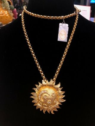 Vintage Christian Dior Sun Moon And Stars Brooch Pendant With Necklace