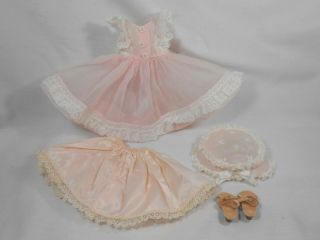 Vintage ' 58 Madame Alexander LISSY HTF Pink Organdy Dress,  Hat,  Slip and Shoes 2