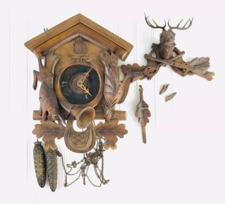 Vintage Regula Hunters Cuckoo Clock Made In Germany Animals Wooden Parts