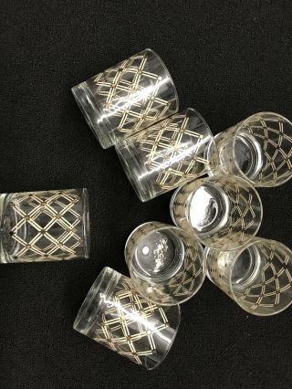 Vintage Set Of 8 Lowball Drinking Glasses With Lattice Gold Diamonds MCM ATOMIC 2