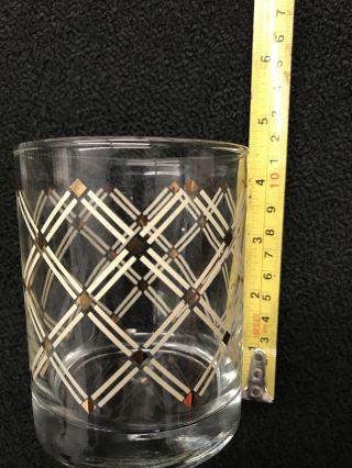 Vintage Set Of 8 Lowball Drinking Glasses With Lattice Gold Diamonds MCM ATOMIC 5