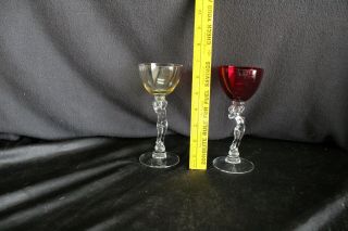 Vtg Cambridge Glass Statuesque Ruby Red & Gold Cocktail Goblet Nude Female Stem