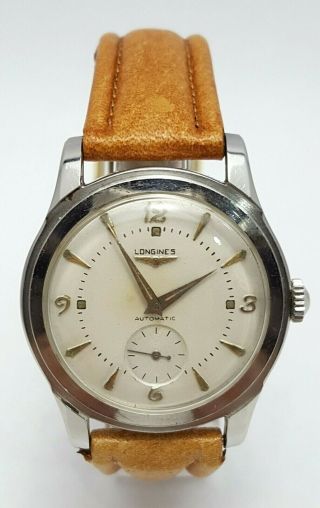 1950s Vintage Longines 625c 2 Stainless Steel Automatic Cal22a Leatherband Watch
