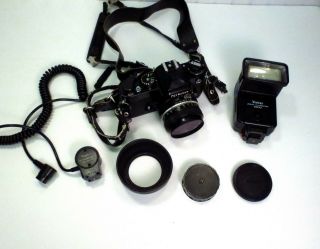 Vintage Nikon Fe 35mm Camera 50mm Nikkor F/1.  8 Ai Lens W/ Case Vivitar Flash Cap