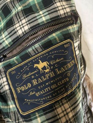 Polo Ralph Lauren Large Oil Cloth Tarnished Jacket Wax FO Leather Brown RRL VTG 8