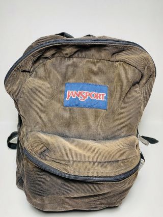 Rare Jansport Corduroy Brown Backpack Retro Book Bag Back Pack Vtg Hiking