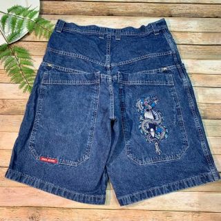 Vintage Jnco Men’s Skate Denim Jean Shorts 36 Snake Dragon Embroidery