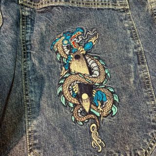 Vintage JNCO Men’s Skate Denim Jean Shorts 36 Snake Dragon Embroidery 2