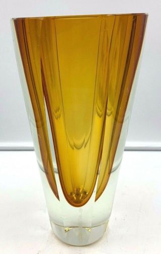 Vintage Faceted Sommerso Hand - Blown 10 " Glass Vase Mandruzzato Murano Italy