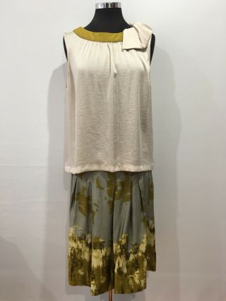 Veronica Maine Designer Vintage Retro 60s Style Khaki Beige Skirt Top Set Sz 16