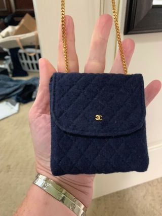 Vintage Chanel Navy Mini Pouch Necklace Bag