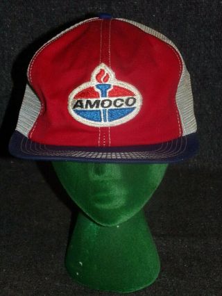 Vintage AMOCO GAS Patch Mesh Snapback Trucker Hat K - Brand USA Red/White/Blue 2