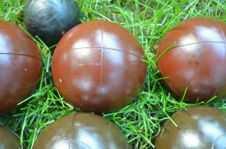 VINTAGE BOCCE BALL SET LAWN BOWLING ITALY COMPLETE WITH WOODEN PALLINO 3