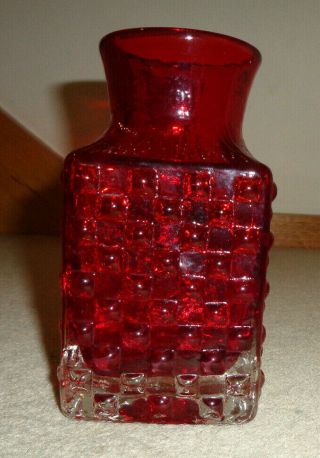 Rare Vintage Mid - Century Whitefriars Geoffrey Baxter Ruby Red Chess Board Vase