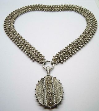 Heavyweight Antique Victorian Solid Silver Collar And Locket 1882