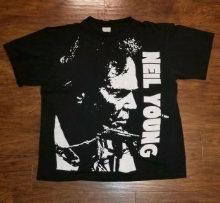 Vtg Neil Young Tee Shirt Mens Xl All Over Print 90s Rap Supreme Rock Rare Htf