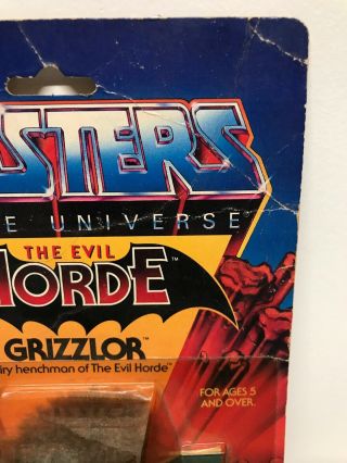 1985 DARK FACE GRIZZLOR EVIL HORDE CARD VINTAGE MASTERS UNIVERSE MOTU HE - MAN 5