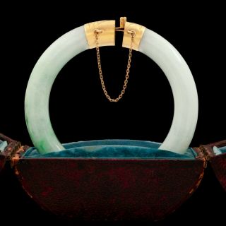 Antique Vintage Deco 14k Gold Chinese Jadeite Jade Hinged Bangle Repair Bracelet