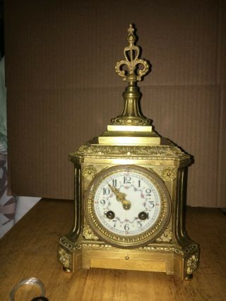 Antique French Early 20th C Antique Bronze Clock Good Running