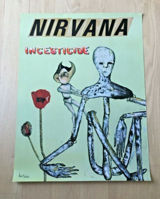 Vintage Nirvana Incesticide Promo Poster Kurt Cobain Geffen Records Store Rare