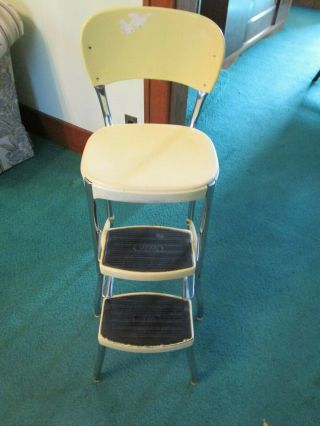 Vtg Mcm 1960s Cosco Yellow Kitchen Step Stool Chair Estate Find