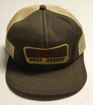 Vtg King B Beef Jerky Trucker Hat K Brand Made In The Usa Patch Cap Snacks Crown