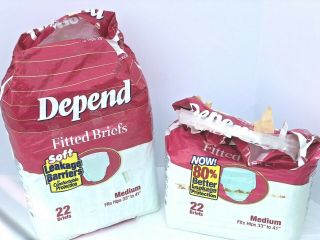 Vintage 1996 Depends Fitted Briefs,  Size Medium Adult Diapers Open Packs