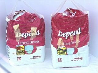 Vintage 1996 Depends Fitted Briefs,  Size Medium Adult Diapers Open packs 2