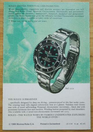 Rare Vintage 1966 Rolex Submariner 5512 5513 Skin Diver Watch Brochure Booklet 2
