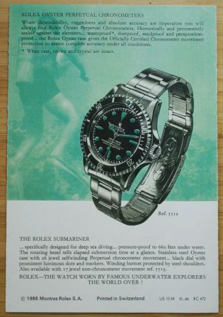 Rare Vintage 1966 Rolex Submariner 5512 5513 Skin Diver Watch Brochure Booklet 4