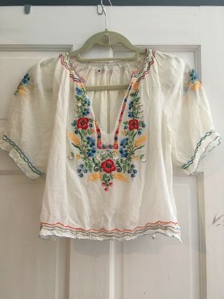 Vtg Vintage 1930s 1940s 30s 40s Hungarian Embroidered Silk Peasant Blouse Xs