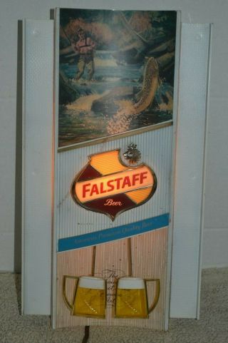 Vintage Fishing Falstaff Lighted Motion Beer Sign Toasting Swinging Mug Fishing