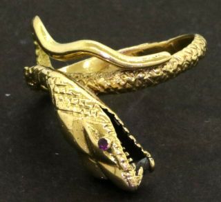 Vintage 18k Yellow Gold.  14ct Diamond & Ruby Snake Ring Size 4.  5