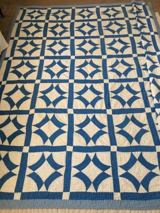 Vintage Blue And White Cotton Quilt Design Hand Pieced And Hand Quilted