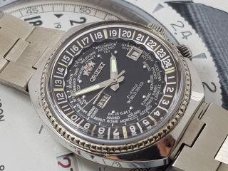 Rare Vintage Orient Wd World Diver Stainless Steel Watch Gents 2 Windows Dres 2s