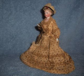 Antique German Bisque & Cloth Doll 5 " Dollhouse Doll House