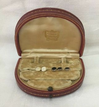 Antique Vintage CARTIER Tooled Leather Cuff Link Box Gold Embossing - Silk Lining 9