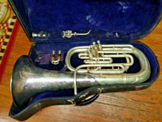 Vintage 1888 - 1889 C.  G.  Conn Silver 4 Valve Baritone Horn Tuba ? 15184 Case